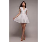 Goddiva Bead Embellished Jacquard Skater Mini Dress - White by Goddiva - White - 10