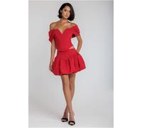 Goddiva Bengaline Balloon Mini Skirt - Red by Goddiva - Red - 14