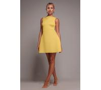 Goddiva Boatneck Open Back Scuba Mini Dress - Lemon by Goddiva - Lemon Yellow - 12