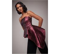 Goddiva Boob Tube Jacquard Top With Asymmetric Peplum Frill - Burgundy Red by Goddiva - BurgundyRed - 10