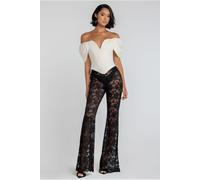 Goddiva Bootcut Scalloped Lace Trouser - Black by Goddiva - Black - M