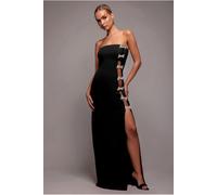 Goddiva Bow Embellished Strapless Mermaid Maxi Dress - Black by Goddiva - Black - 10