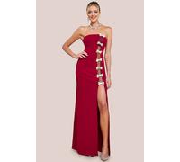 Goddiva Bow Embellished Strapless Mermaid Maxi Dress In Wine Wine 10