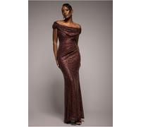 Goddiva Cap Sleeve Iridescent Sequin Cowl Maxi Dress - Brown by Goddiva - Brown - 18