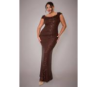Goddiva Cap Sleeve Iridescent Sequin Cowl Maxi Dress In Brown Brown