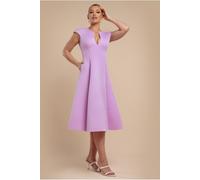 Goddiva Cap Sleeve Plunging V-Neckline A-line Midi Dress - Lilac by Goddiva - Lilac - 16