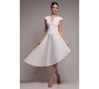 Goddiva Cap Sleeve Skater High Low Midi Dress - Cream by Goddiva - Cream - 16