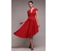 Goddiva Cap Sleeve Skater High Low Midi Dress In Red Red