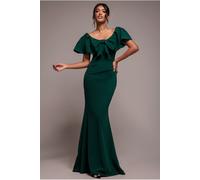 Goddiva Cape Sleeve Detail Front Tie Maxi Dress - Emerald Green by Goddiva - Emerald - 8
