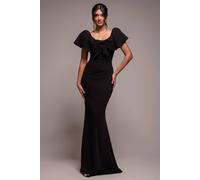 Goddiva Cape Sleeve Detail Front Tie Maxi Dress In Black Black