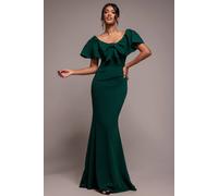 Goddiva Cape Sleeve Detail Front Tie Maxi Dress In Emerald Emerald