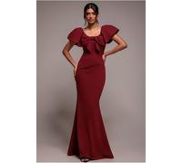 Goddiva Cape Sleeve Detail Front Tie Maxi Dress - Wine by Goddiva - Wine - 18