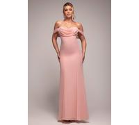 Goddiva Chiffon Bardot Cowl Neck Maxi Dress - Blush Pink by Goddiva - Blush Pink - 16