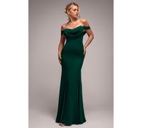 Goddiva Chiffon Bardot Cowl Neck Maxi Dress - Emerald Green by Goddiva - Emerald Green - 10