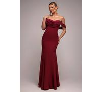 Goddiva Chiffon Bardot Cowl Neck Maxi Dress In Burgundy Burgundy