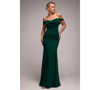 Goddiva Chiffon Bardot Cowl Neck Maxi Dress In Dark Green Dark Green 10