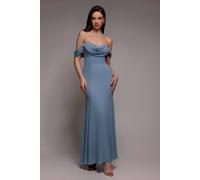 Goddiva Chiffon Bardot Cowl Neck Maxi Dress In Light Blue Light Blue 14