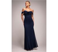 Goddiva Chiffon Bardot Cowl Neck Maxi Dress - Navy by Goddiva - Navy - 12