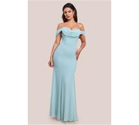 Goddiva Chiffon Bardot Cowl Neck Maxi Dress - Sage Green by Goddiva - Sage Green - 16