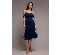 Goddiva Chiffon Cowl Off Shoulder Wing Tiered Midi Dress - Navy Blue by Goddiva - Navy - 16