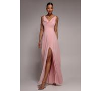 Goddiva Chiffon Cowl Twisted Rope Strap Lace-up Flared Maxi Dress - Blush Pink by Goddiva - Blush - 6