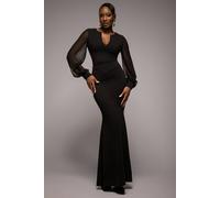 Goddiva Chiffon Cuffed Balloon Sleeve Scuba Maxi Dress In Black Black 8
