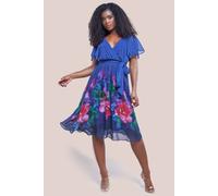 Goddiva Chiffon Floral Border Print Midi Dress In Navy Navy