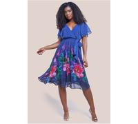 Goddiva Chiffon Floral Border Print Midi Dress - Navy by Goddiva - Navy - 12