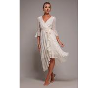 Goddiva Chiffon Geo-Wave Front Frill Wrap Midi Dress - Cream by Goddiva - Cream - 18