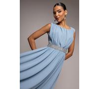 Goddiva Chiffon Maxi With Embellished Belt - Dusky Blue by Goddiva - Dusky Blue - 10