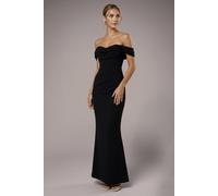 Goddiva Chiffon Off The Shoulder Cowl Neck Maxi Dress - Black by Goddiva - Black - 10