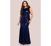 Goddiva Chiffon & Sequin Embroidered Bardot Maxi Dress In Navy Navy