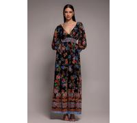 Goddiva Chiffon Wrap Border Floral Print Maxi Dress - Black by Goddiva - Black - 8