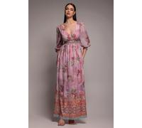 Goddiva Chiffon Wrap Border Floral Print Maxi Dress - Pink by Goddiva - Pink - 14