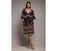 Goddiva Chiffon Wrap Border Floral Print Midi Dress - Black by Goddiva - Black - 16