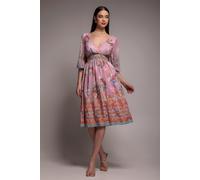Goddiva Chiffon Wrap Border Floral Print Midi Dress - Pink by Goddiva - Pink - 8