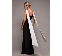 Goddiva Contrast Crepe Halterneck Maxi Dress With Sash - Black Cream by Goddiva - Black Cream - 16