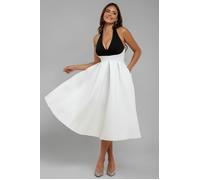 Goddiva Contrast Halter Neck Pleated A-Line Midaxi Dress - Black Cream by Goddiva - Black Cream - 16