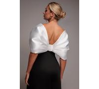 Goddiva Contrast Off Shoulder Back Satin Bow Scuba Mini Dress - Black Cream by Goddiva - Black Cream - 6