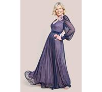 Goddiva Corsage V Neck Dobby Mesh Maxi Dress In Blue Blue 8