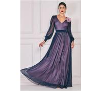 Goddiva Corsage V-Neck Dobby Mesh Maxi In Blue Blue 10