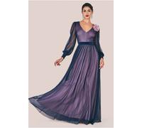 Goddiva Corsage V-Neck Dobby Mesh Maxi In Blue Blue