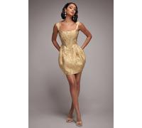 Goddiva Corset Balloon Skirt Lace Up Back Mini Dress In Gold Gold 10