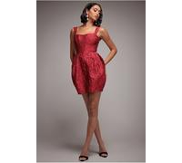 Goddiva Corset Balloon Skirt Lace Up Back Mini Dress - Red by Goddiva - Red - 10