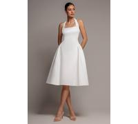 Goddiva Corset Fit And Flare Halter Neck Midi Dress In White White