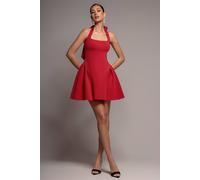 Goddiva Corset Fit And Flare Halter Neck Skater Mini Dress In Red Red