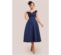 Goddiva Corset Fit & Flare Midi Dress - Navy by Goddiva - Navy - 12