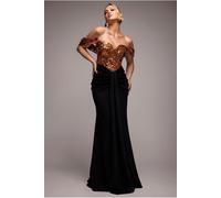 Goddiva Corset Sequin Wing Bodice Scuba Skirt Maxi Dress - Bronze by Goddiva - Bronze - 10