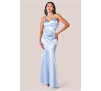Goddiva Cowl Back Satin Maxi Dress - Blue by Goddiva - Blue - 10