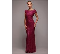Goddiva Cowl Back Sequin Maxi - Burgundy by Goddiva - Burgundy - 10